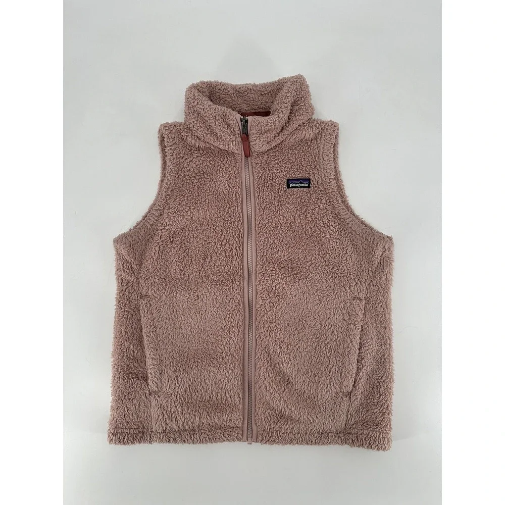 Patagonia Girls Size XL (14) Full Zip Sherpa Feece Vest Polyester Light Pink